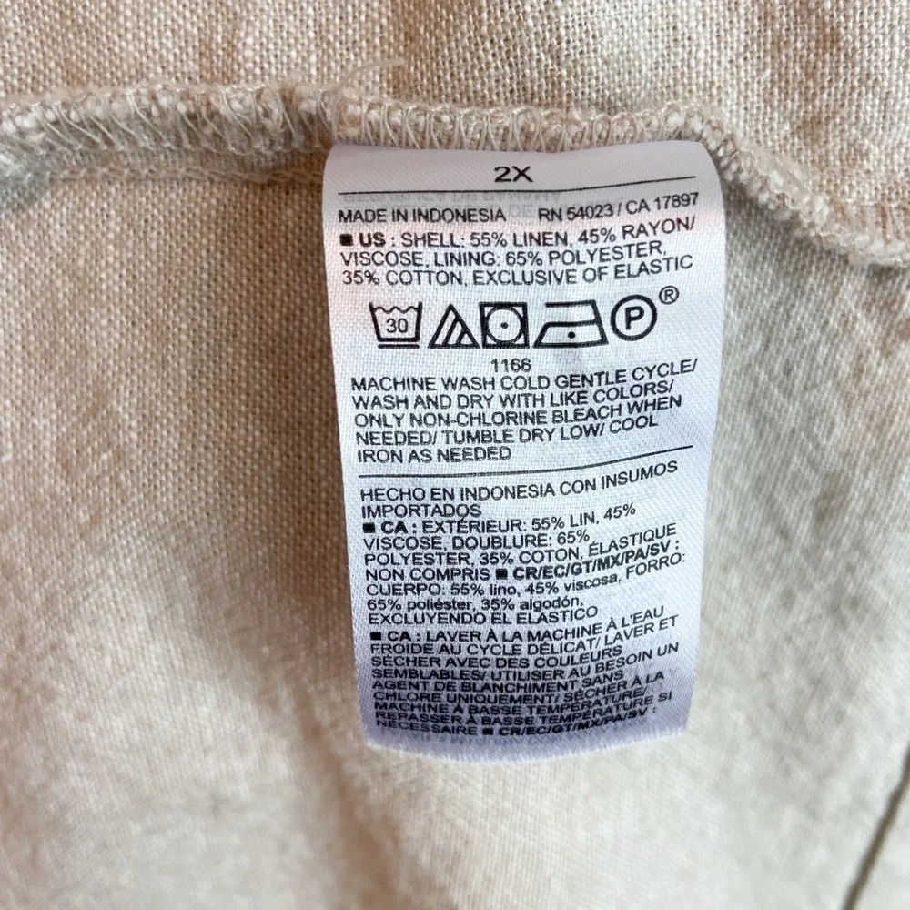 Old Navy Beige Linen Button-Front Puff Sleeve Dress - Picture 6 of 7